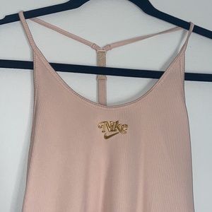 Nike Elastika Racerback Tank Top In Pink Oxford/metallic Gold